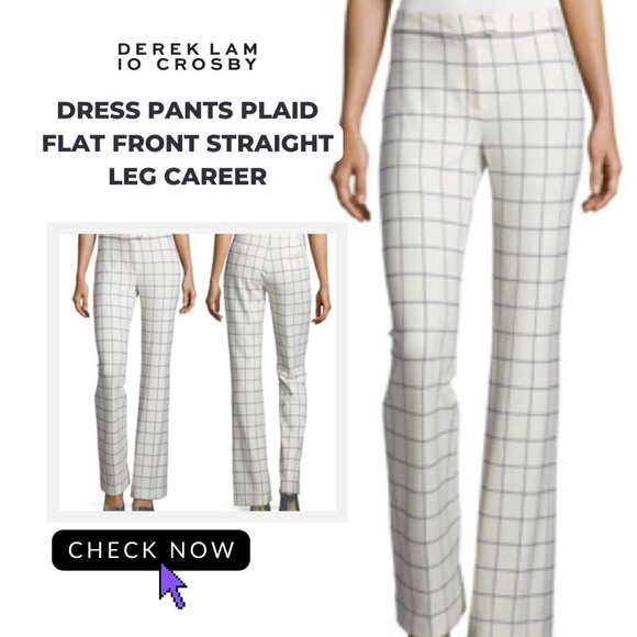 ✨ DEREK LAM 10 CROSBY | Dress pants plaid flat front straight leg career - Picture 1 of 6